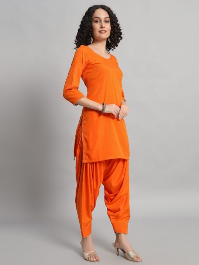 Adaa Bazaar Women's Readymade Patiala Suit (orange) with Dupatta