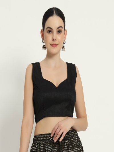 Adaa Bazaar Women's Readymade Black Blouse with Cut Sleeves