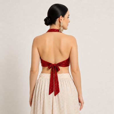 Adaa Bazaar Sequins Party Wear Cut Sleeves Stitched Halter Neck Blouse