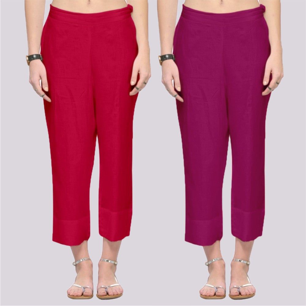 Adaa Bazaar Women's Combo of 2 Rayon Ankle Length Pant Red and Purple