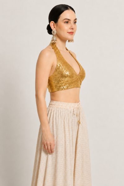 Adaa Bazaar Sequins Party Wear Cut Sleeves Stitched Halter Neck Blouse