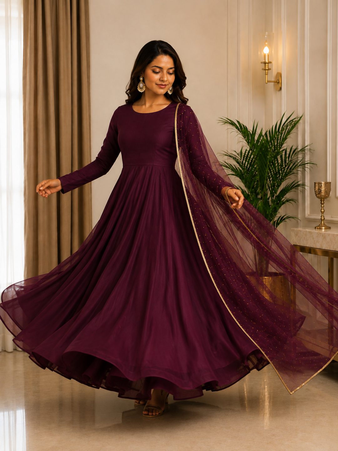 Adaa Bazaar Women's Anarkali Suit (wine ) with Dupatta