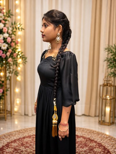Adaa Bazaar Women's Anarkali Black Suit with Dupatta
