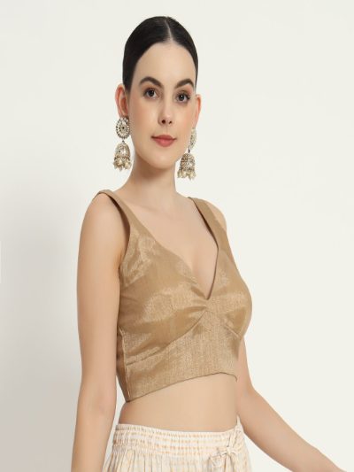 Adaa Bazaar Women's Readymade Golden V Neckline with Cut Sleeves