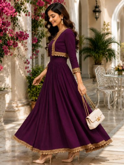 Adaa Bazaar Women's Cotton Cambric Calf-Length Dress with Half Jacket