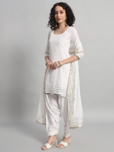 Adaa Bazaar Women's Readymade Suit (white) with Dupatta