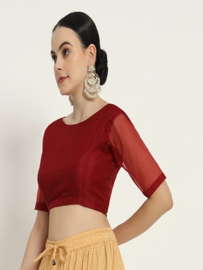 Adaa Bazaar Women's Readymade Red Blouse with Half Sleeves