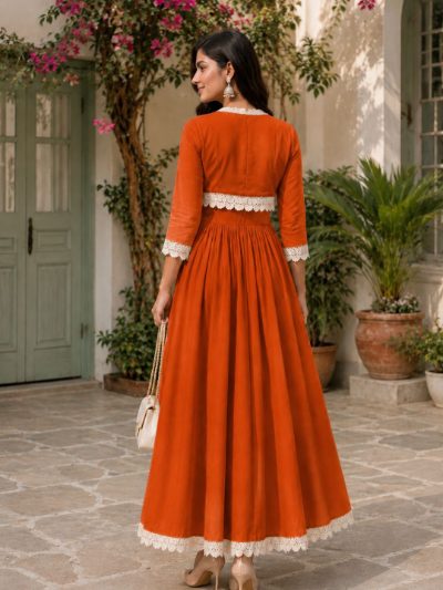 Adaa Bazaar Women's Cotton Cambric Calf-Length Dress with Half Jacket
