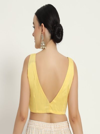 Adaa Bazaar Women's Readymade Yellow Blouse with Cut Sleeves