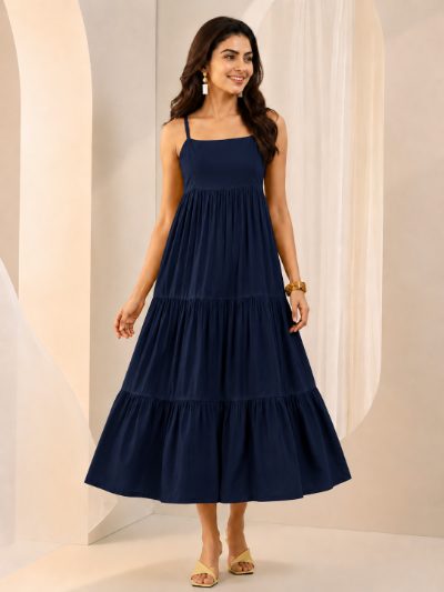 Adaa Bazaar Women's Cotton Cambric Midi Dress for Casual & Office Wear