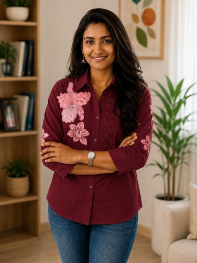 Women Embroidered Shirts Perfect for Casual and Formal Wear in Cotton Fabric